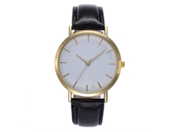 Relógio de pulso analógico Vansvar Simple Quartz com pulseira de PU para mulheres e homens, preto.