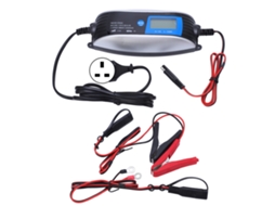 Carregador de bateria inteligente com tela LCD e proteção contra inversão de polaridade, 180-240 V, conector padrão Reino Unido.