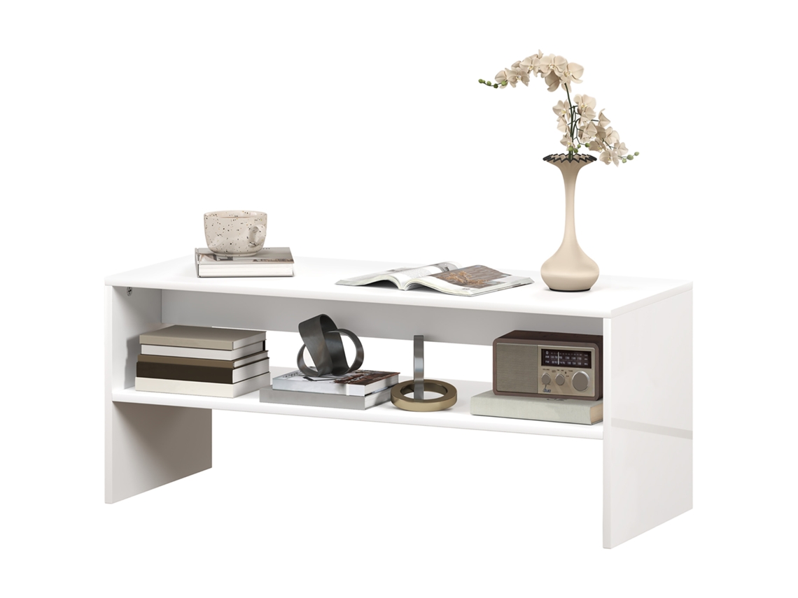 Mesa de Centro com Compartimento Aberto 100x40x41,5 cm S/MARCA em branco brilhante