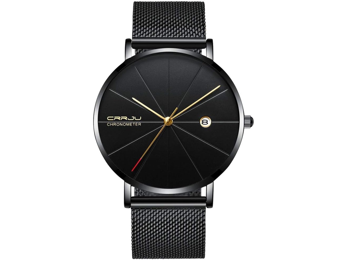 Lurelia Relógio Masculino, Movimento De Quartzo, Aço Inoxidável, Preto
