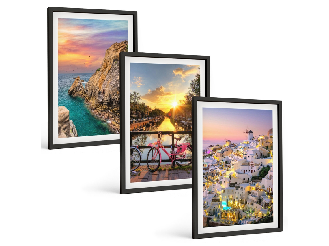 Galeria De Pinturas Murais Paisagens Costeiras, Pôr Do Sol Moldura Preta Fotos Para O Escritório Espelharte (3 Piezas De 40x60 Cm)