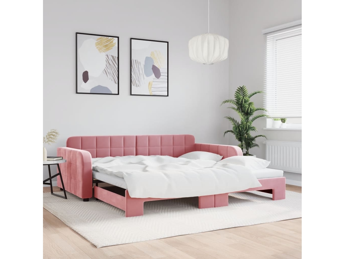 Vidaxl Sofá-cama Com Gavetão 100x200 Cm Veludo Rosa
