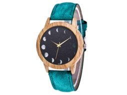 Reloj De Pulsera De Cuarzo Unisex Zhoulianfa Con Correa De Denim Y Patrón Lunar Verde