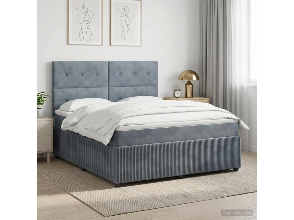 Vidaxl Cama Box Spring Com Colchão Cinzento-escuro 160 X 200 Cm Veludo