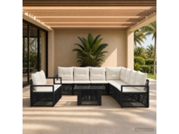 Vidaxl Conjunto De Sofá De Jardim 10 Unid. Preto E Branco Creme