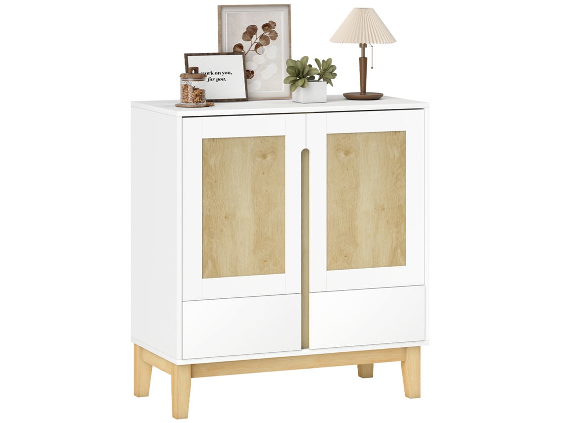 Aparador Com 2 Portas, 2 Gavetas E Prateleira Ajustável, 80 X 40 X 86 Cm, Branco E Carvalho.