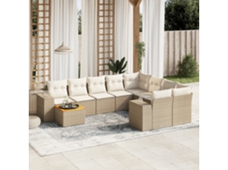 Vidaxl 10 Pcs Conjunto De Sofás P/ Jardim Com Almofadões Vime Pe Bege