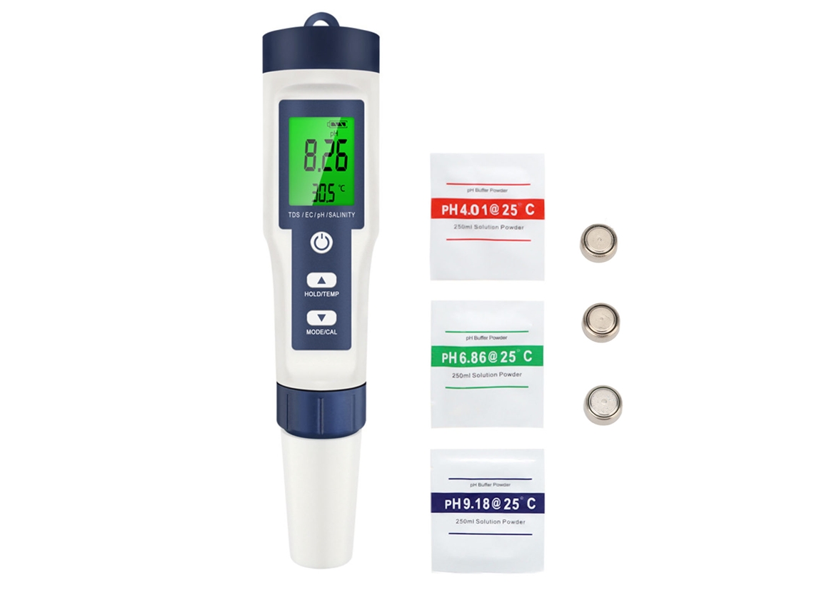 Testador de Qualidade da Água 5 em 1 Ph Salinidade Tds Ec Temperatura Caneta YURU