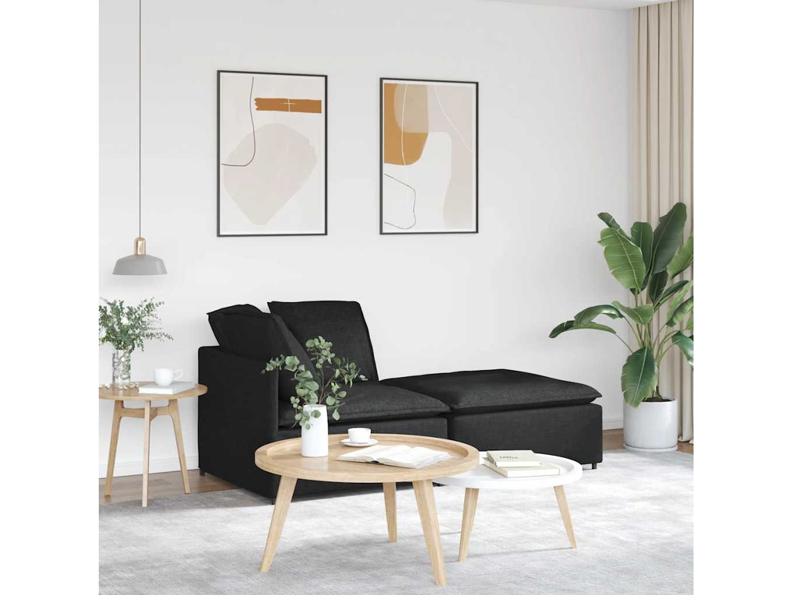 Vidaxl Sofá Modular Com Pufes E Almofadas Tecido Preto