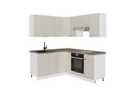 Cozinha Em Ângulo Fame Line, 160x190cm, Pt Carvalho, Cinzabege/branco, Branco, Vicco