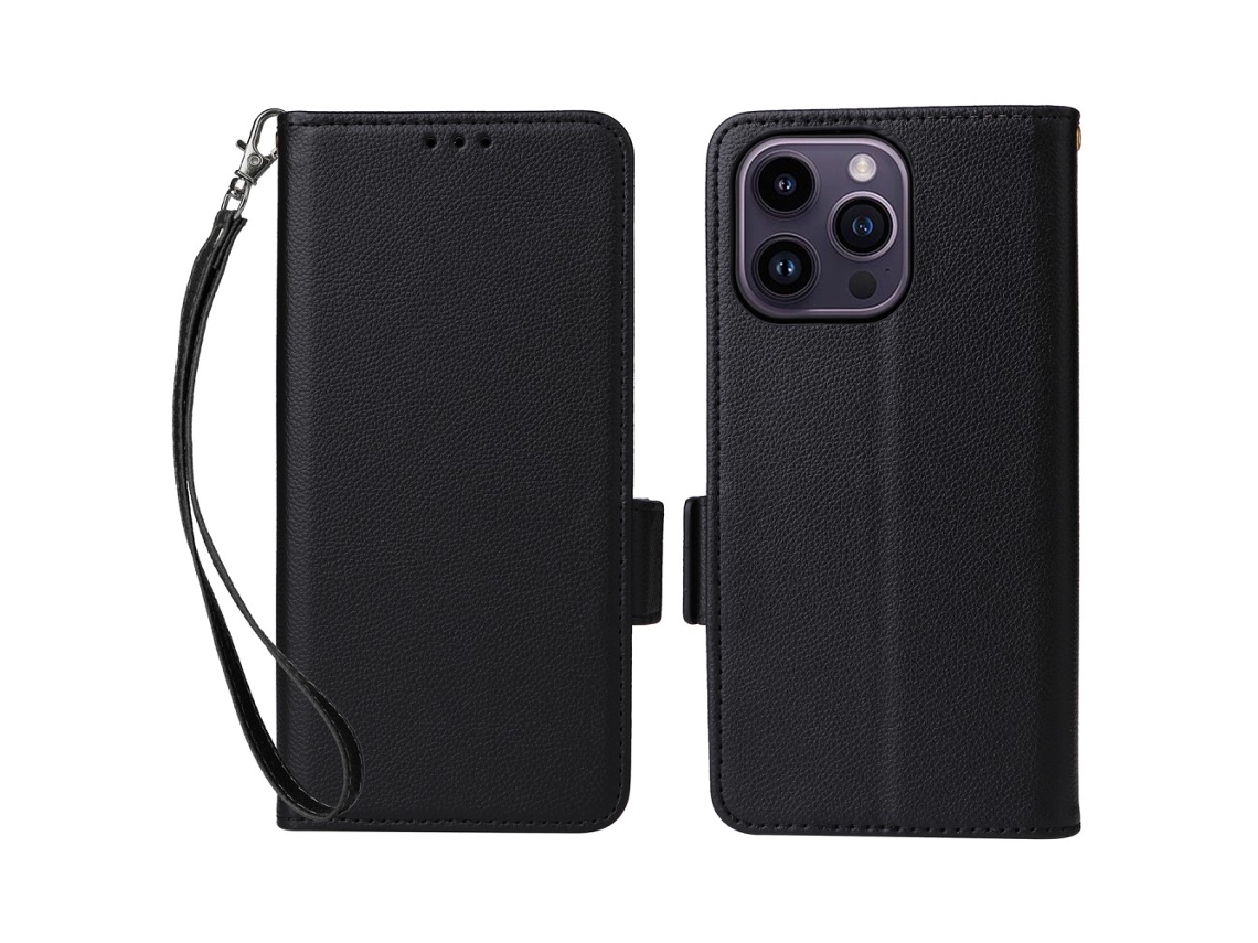 Capa Textura Lichia Pega Para Iphone 15 Pro Max Pele Sintética Preto