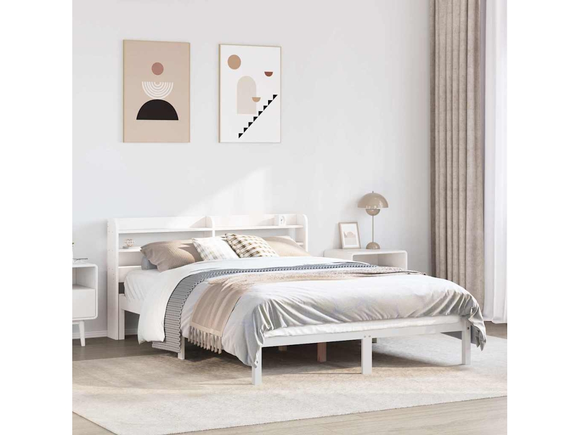 Vidaxl Cama Sem Colchão 135x190 Cm Madeira De Pinho Maciça Branco