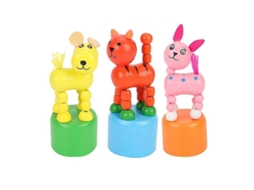 2026 3 Brinquedos Educativos de Madeira para Bebês com Base de Empurrar Animal de Dedo Push Up Puppets