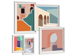Conjunto De Pinturas Ilustrações Coloridas De Edifícios Espelharte (5 Peças)