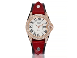 Relógio de Pulso Feminino de Quartzo com Pulseira de Couro Pu e Strass Romanos (vermelho)