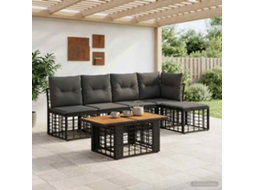 Vidaxl Conjunto De Sofá De Jardim 6 Unid. Preto E Cinza Escuro Vime Pe