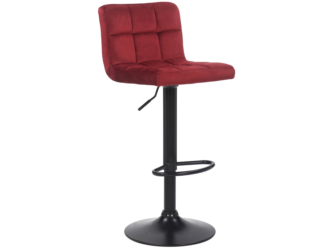 Banqueta de bar em veludo vermelho com pés de metal preto, assento acolchoado e apoio para os pés giratório Tdb10181