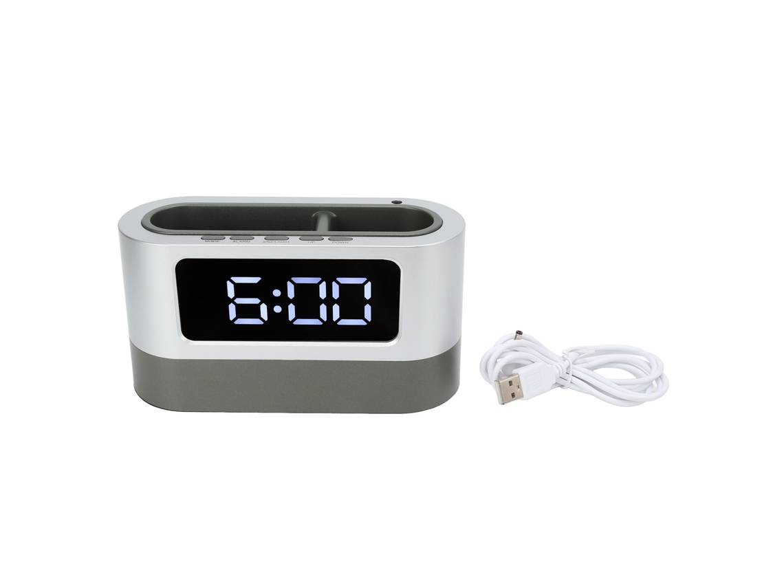 Relógio Despertador com Portaminas, Relógio Led Digital com Memória Hora Data Temperatura, Relógio de Mesa Branco para Escritório Quarto