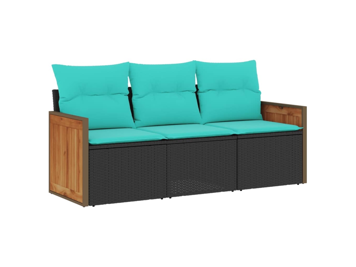 Conjunto de Sofá de Jardim 3 Peças com Almofadas em Rattan Sintético Preto MAISON EXCLUSIVE