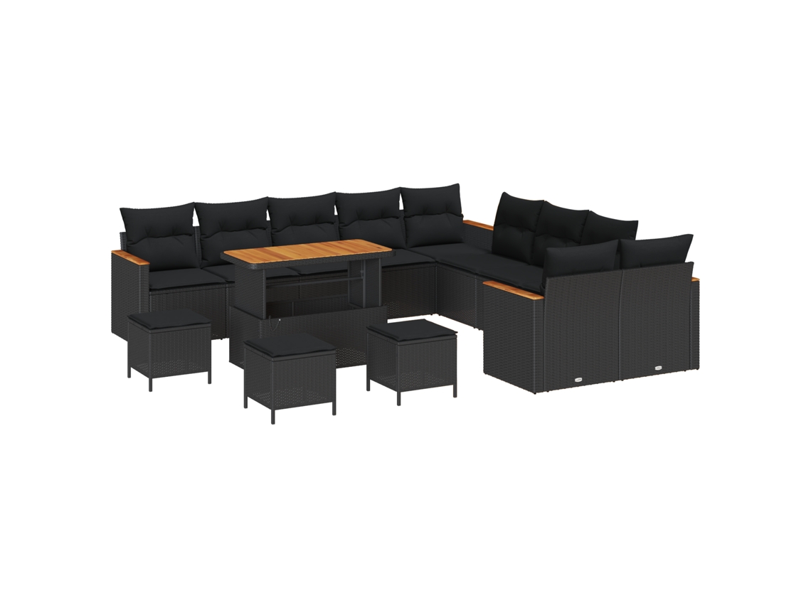 Conjunto 14 Sofá De Jardim Vidaxl Preto Vime Pe (110 X 55 X 71 Cm)