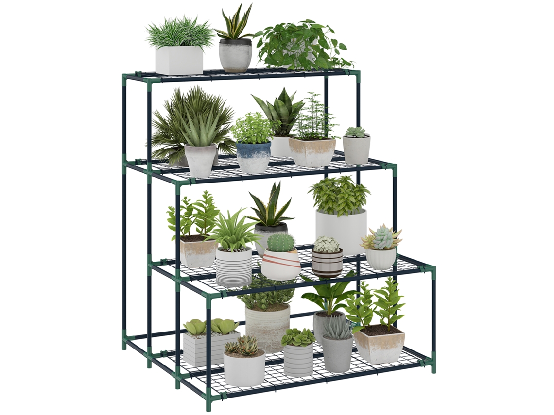 Suporte Para Plantas De 4 Níveis Em Escada, Metal Verde, Qualidade.