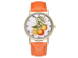 Relógio unissex casual de quartzo com pulseira de couro laranja.