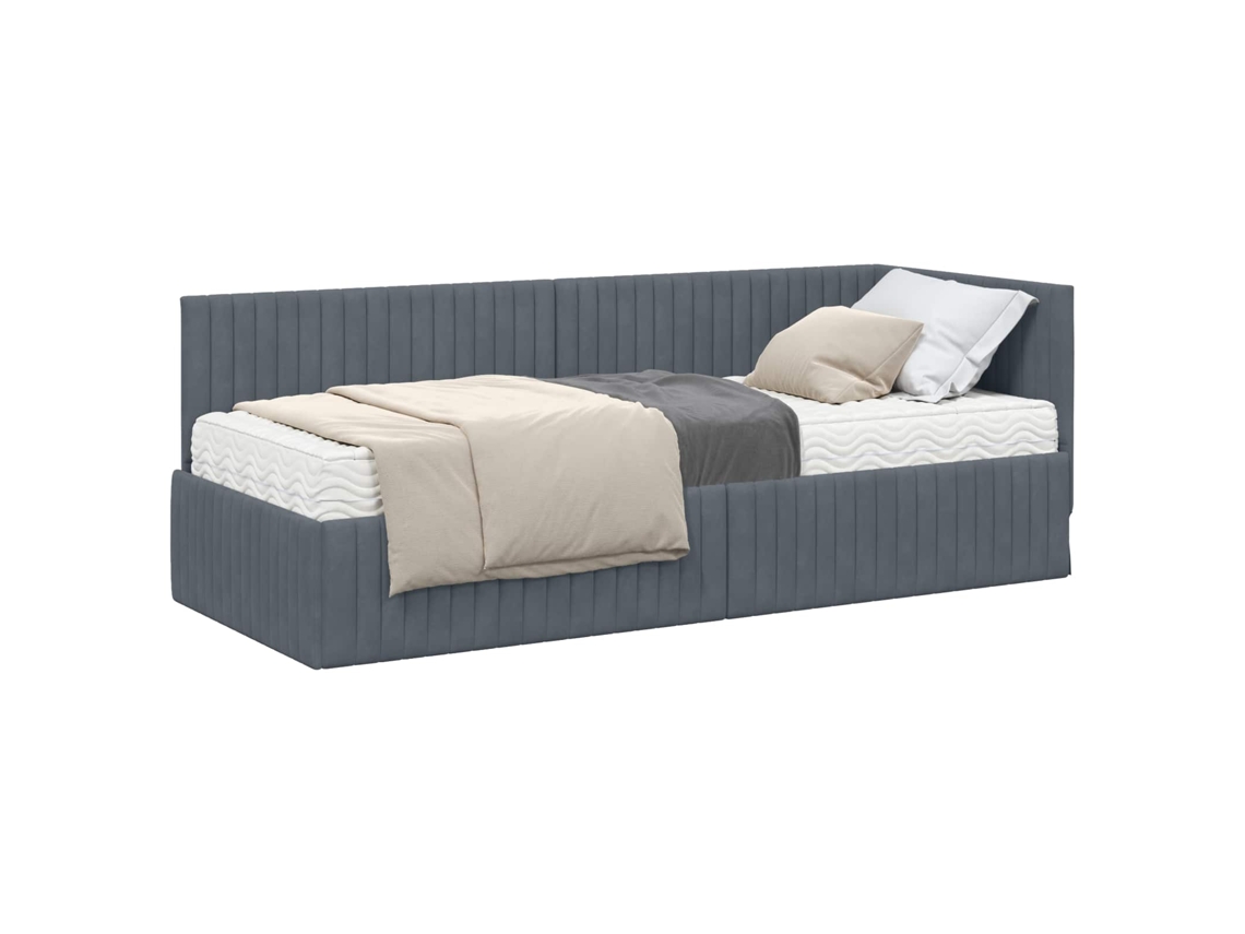 Estrutura de Cama de Canto com Colchão 2 Pcs Veludo Cinzeto MAISON EXCLUSIVE