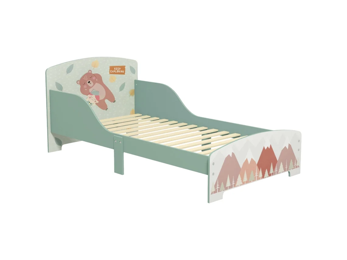 Cama Infantil CHEZMOI 3-6 anos com grades, ripas, 77x143x60cm, verde