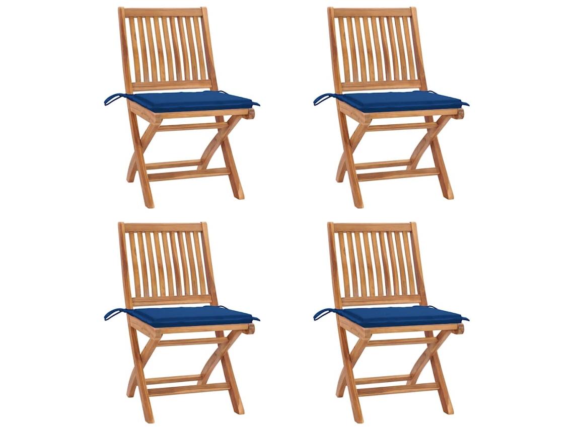 Vidaxl Cadeiras De Jardim Dobráveis C/ Almofadões 4 Pcs Teca Maciça
