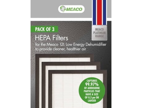 Conjunto de 3 Filtros MEACO HEPA para Desumidificador 20L