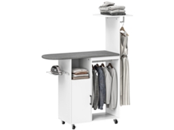 Móvel de engomar roupa com rodas e suporte lateral móvel com tábua de passar barra para roupa prateleira 127.5x43.5x153cm branco S/MARCA