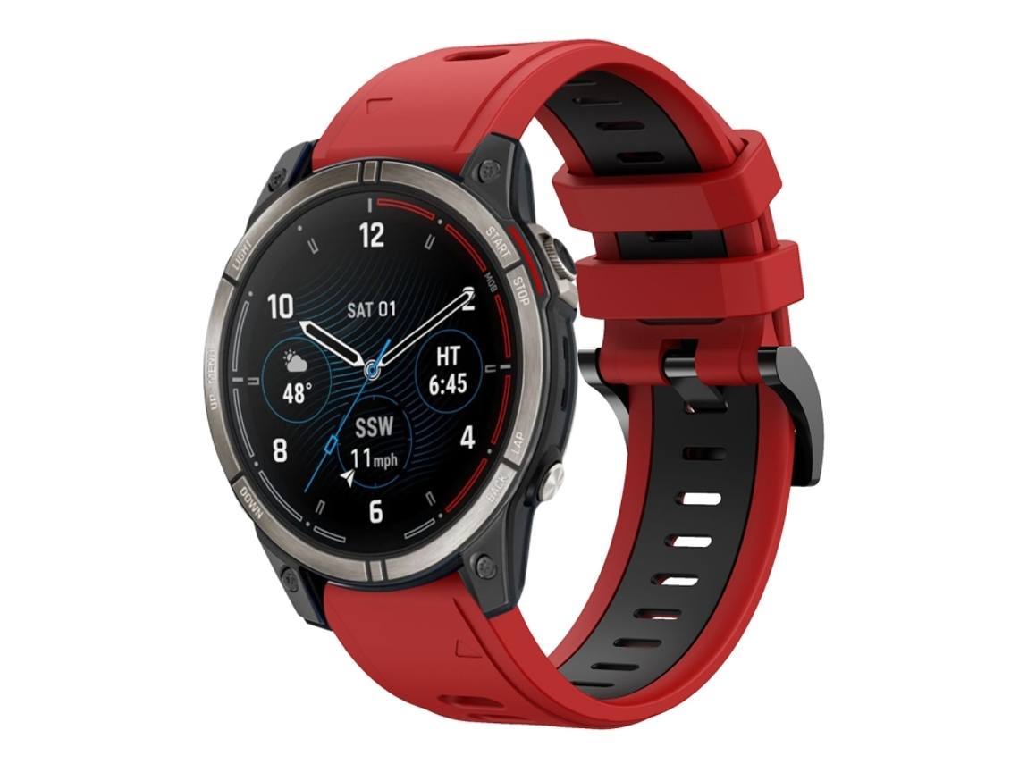 Bracelete para Garmin Quatix 7 silicone esportivo duas cores vermelho + preto (22mm)