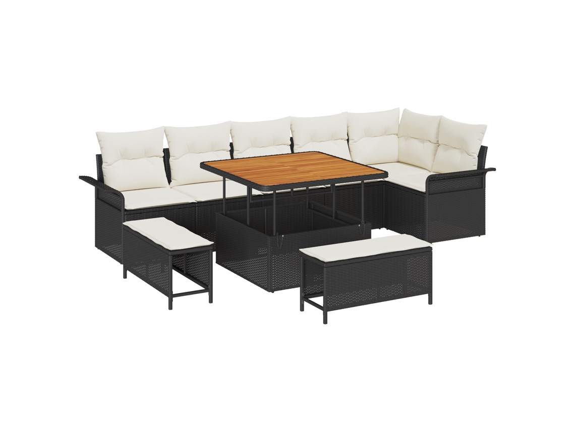 Conjunto 9 Conjunto De Sofá De Jardim Vidaxl Preto Vime Pe (297,5 X 132,5 X 85 Cm)