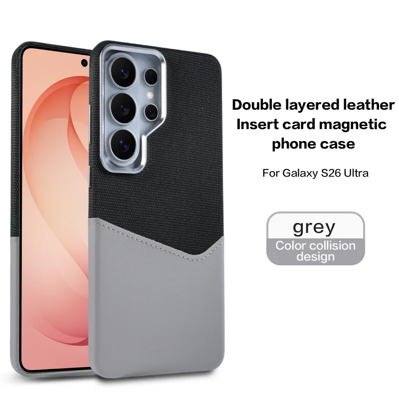 Capa Para Celular Em Couro De Linho (cinza S24 Ultra), Fixação Magnética, Resistente A Impactos.