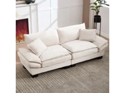 Sofá 2 Lugares Em Veludo, Assento Profundo, Braços Acolchoados, Sala, Quarto, Escritório, Estilo Moderno, Bege