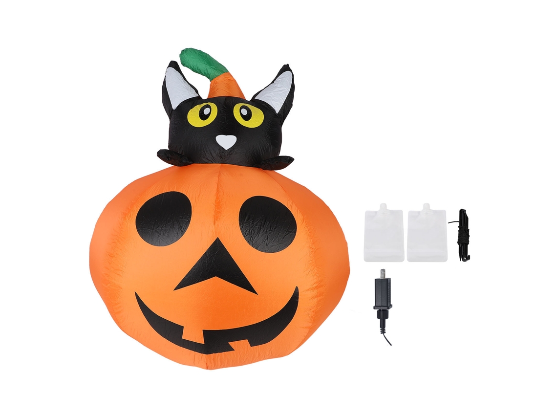 Abóbora Inflável Decorativa 130cm com Luz Led e Gato Preto Resistente À Água Ip44 para Jardim | S/MARCA