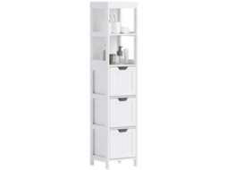 Armário De Banheiro, 2 Prateleiras, 3 Gavetas, Material Impermeável, Branco Mymhru