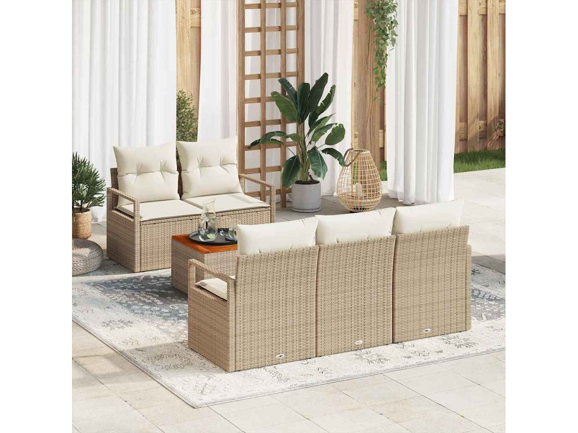 Vidaxl Conjunto De Sofá De Jardim 6 Unid. Bege E Creme Vime Pe