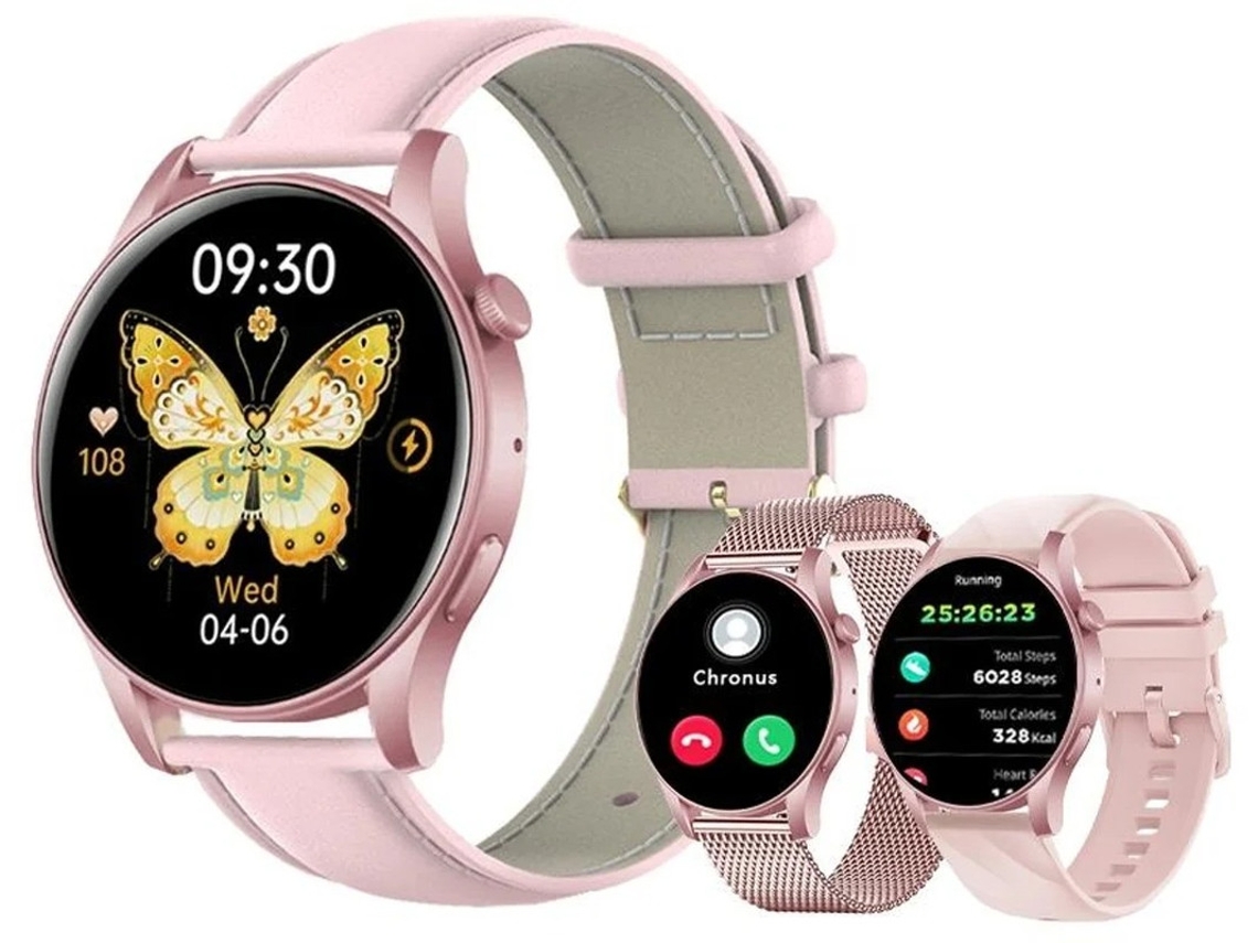 Relógio esportivo feminino Bestvite Kc88 com tela amoled de 1,43 polegadas e monitoramento de saúde rosa