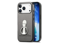 Capa Em Couro Pu Cinza Compatível Com Iphone 17 Pro Max Com Suporte De Anel Giratório 360°