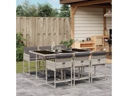 Vidaxl 7 Pcs Conj. Jantar P/ Jardim C/ Almofadões Vime Pe Cinza-claro