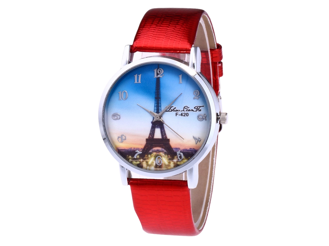 Relógio feminino Zhoulianfa Fashion Watch com pulseira de couro, quartzo, estampa de crocodilo vermelha, modelo F-420x.