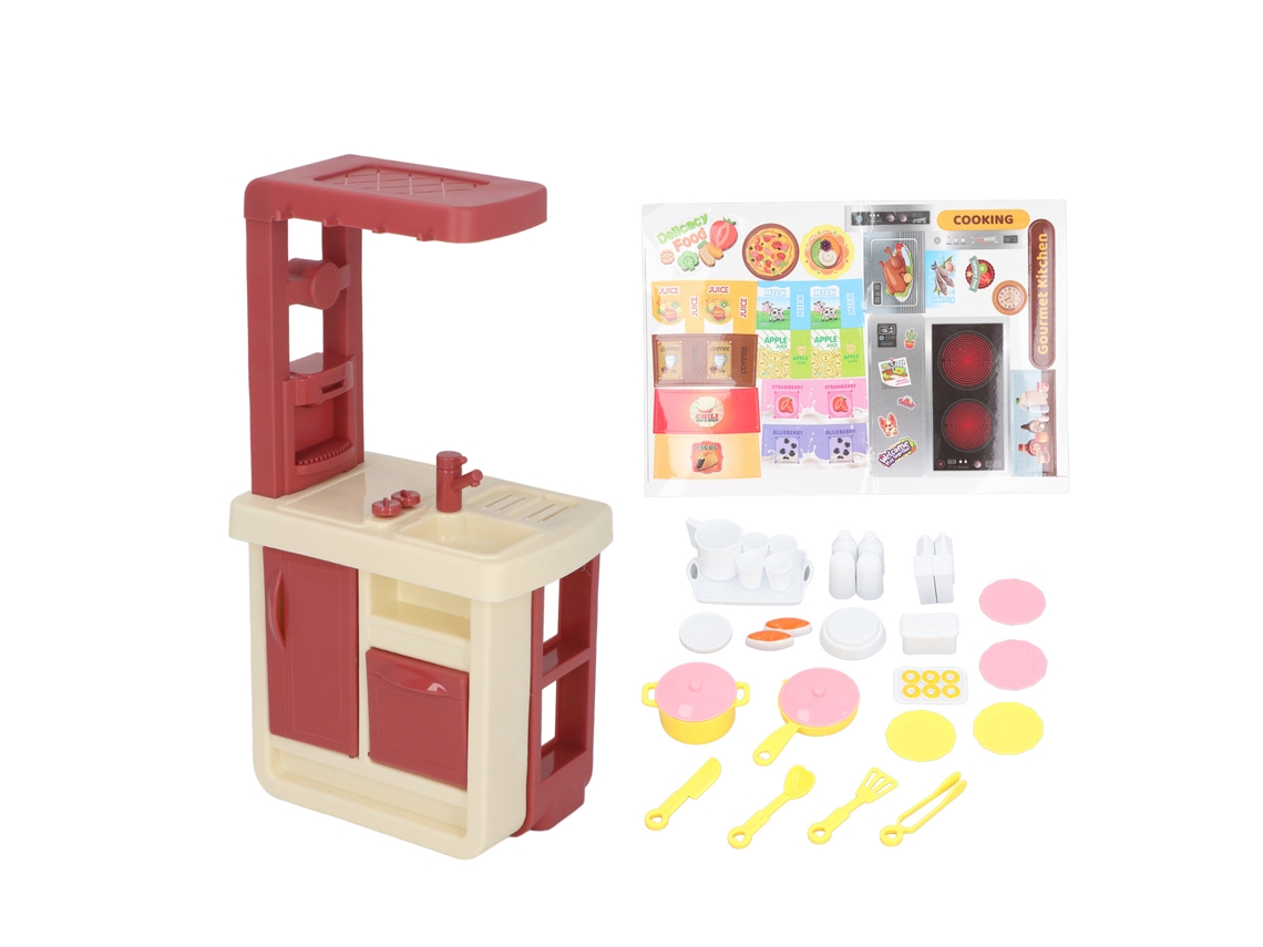 Mali conjunto de Cozinha Infantil 44pcs com Acessórios Interativos Brinquedo de Role Play Rosa