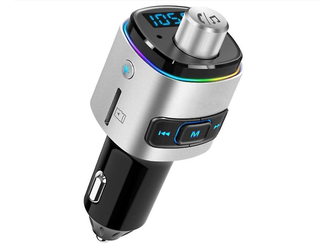 Transmissor Fm Bluetooth Carro Led 7 Cores Qc3.0 Carregamento Siri Google Assistant Usb Microsd Viva Voz Prata Yizhood