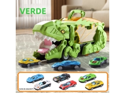 (6 Carrinhos Verdes) Brinquedo De Carro Gigante Devorador De Dinossauros Tiranossauro Rex, Catapulta De Alumínio, Carro De Transporte Inercial