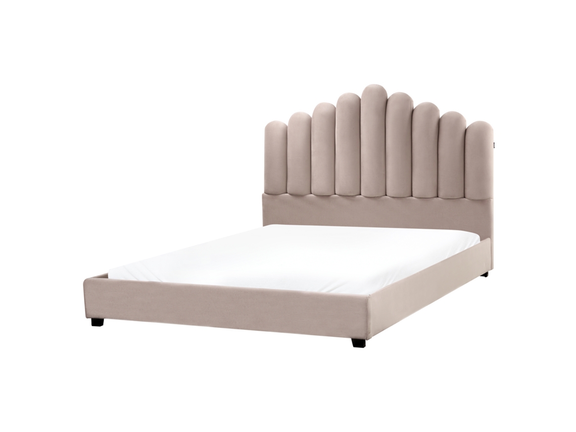 Cama de Casal BELIANI Vincennes de Veludo Taupe 160x200