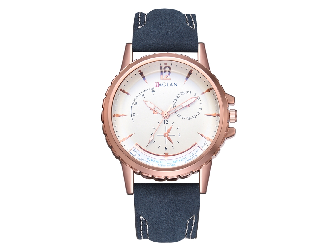 Relógio de Pulso Masculino de Quartzo com Pulseira de Pu Estilo Casual e Negócio Azul