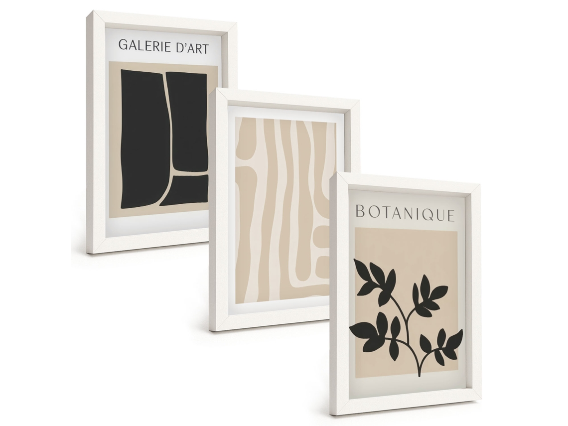 Um Conjunto De Imagens Decorativas Em Uma Moldura Formas Abstratas De Plantas Moldura Branca Pinturas De Quarto Espelharte (3 Peças 20x30 Cm)