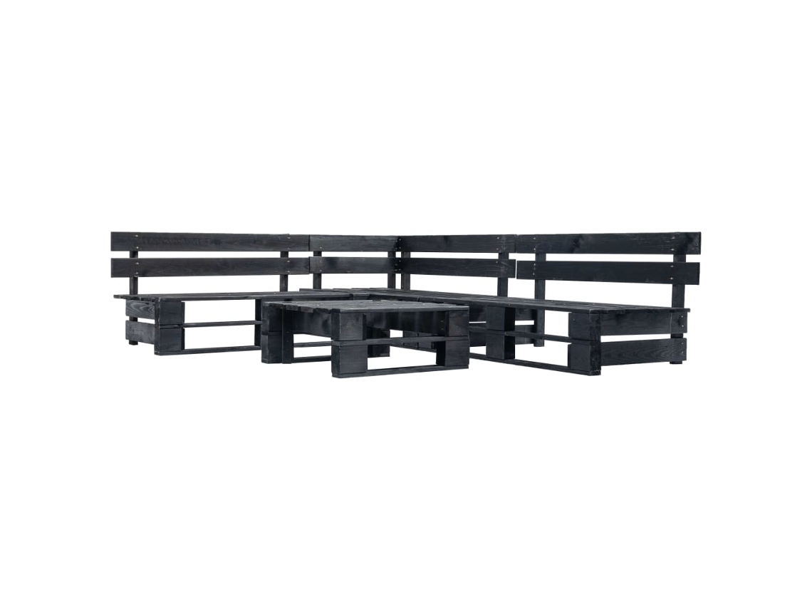 Vidaxl Sofás De Paletes Para Jardim 4 Pcs Madeira Preto