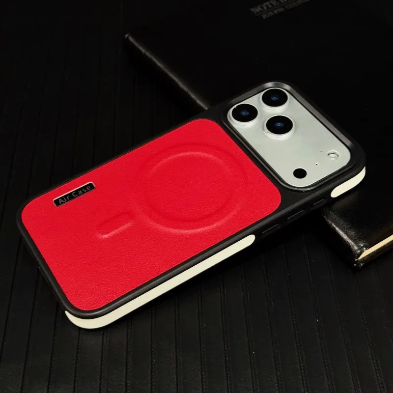 Capa De Couro Vermelha Para Iphone 15, Compatível Com Carregamento Sem Fio, Acabamento Fosco À Prova De Choque.